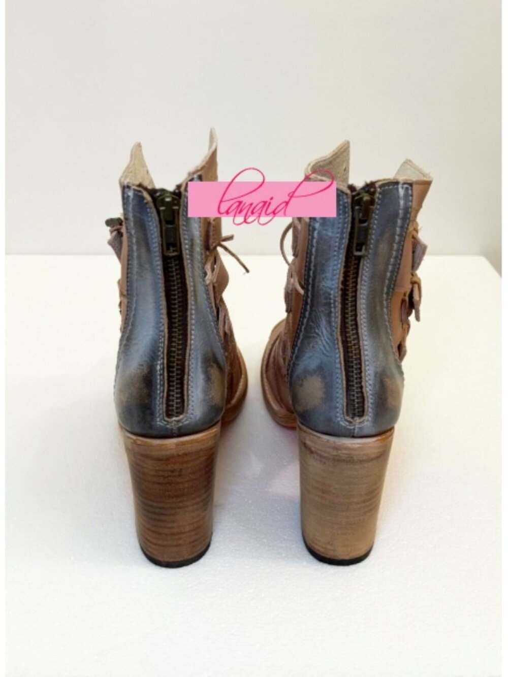 Freebird Braeden Blush Leather Tan Distressed Edgy Buckles Low Heel Sandals 10 - Picture 9 of 16